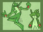 action_pose ambiguous_gender anthro green_body green_hair hair pose pseudo_hair simple_background solo white_eyes nerdyreindeer nintendo pokemon cell_(organism) generation_5_pokemon humanoid pokemon_(species) reuniclus green_theme multiple_images