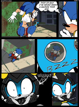 anthro bottomwear city clothing crop_top crossgender crouching dialogue duo eyelashes female footwear gloves handwear hiding machine mtf_crossgender navel nipple_outline outside shirt shoes shorts sneakers socks text thought_bubble topwear justtaylor sega sonic_the_hedgehog_(series) lilith_(blitscreet) sonic_the_hedgehog badnik buzzbomber eulipotyphlan hedgehog mammal robot absurd_res comic english_text hi_res
