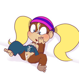 anthro blonde_hair bodily_fluids cum cum_in_vagina cum_inside female genital_fluids genitals hair loli simple_background solo vulva white_background young young_anthro young_female thegalen donkey_kong_(series) nintendo tiny_kong haplorhine mammal monkey primate 1:1