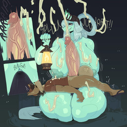 5_fingers anthro anthro_on_anthro areola armor balls big_balls big_breasts big_penis bodily_fluids bottomless bottomless_anthro bottomless_male bottomwear breasts clothed clothing cum cumshot duo ejaculation erection expansion female female_anthro fingers fur genital_expansion genital_fluids genitals growth hair headgear helmet holding_lantern holding_object huge_balls huge_penis huge_thighs humanoid_genitalia humanoid_penis hyper hyper_balls hyper_genitalia hyper_penis lamp lantern male male/female male_anthro nipples orgasm penis penis_expansion tail thick_thighs torn_bottomwear torn_clothing transformation vein veiny_penis nanokindred warden_(nanokindred) canid canine canis domestic_dog ghost mammal spirit 1:1 2025 digital_media_(artwork) hi_res