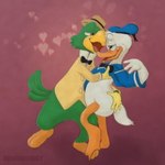 anthro cuddling duo male male/male soft_core toony denimdoggy disney the_three_caballeros donald_duck jose_carioca anatid anseriform avian bird duck low_res