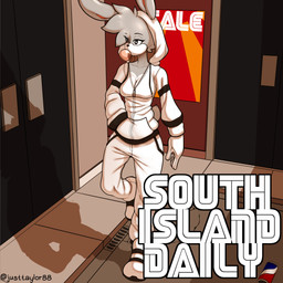 anthro bottomwear breasts bubble_gum cleavage clothed clothing crossgender female footwear fur grey_body grey_fur hand_in_pocket hoodie looking_away mtf_crossgender outside pants pockets shoes sneakers solo sweatpants text topwear justtaylor sega sonic_the_hedgehog_(series) feels_the_rabbit lagomorph leporid mammal rabbit comic cover cover_art cover_page english_text hi_res shaded