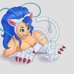 anthro blue_eyes blue_hair claws domestic_pet fangs female finger_claws fur green_eyes hair long_hair lying nipples nude on_side open_mouth red_claws removing_underwear smile solo teeth toe_claws pandazar capcom darkstalkers felicia_(darkstalkers) animal_humanoid felid felid_humanoid feline feline_humanoid humanoid mammal mammal_humanoid 1:1