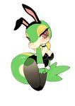 3_fingers anthro anthrofied big_eyes big_pupils biped black_choker black_clothing black_jewelry black_leotard black_necklace blush blush_lines bodily_fluids breasts bunny_costume choker cleavage clothed clothed_anthro clothed_female clothing costume eyelashes fake_ears fake_rabbit_ears featureless_feet feet female female_anthro fingers glistening glistening_breasts glistening_clothing glistening_eyes glistening_tail green_body green_skin hands_together head_turned jewelry leaf leaf_tail leaning leaning_forward legs_together legwear leotard markings multicolored_body multicolored_skin narrowed_eyes necklace nervous non-mammal_breasts open_mouth pantyhose playboy_bunny pokemorph pupils red_eyes shirt_cuffs short_stack slightly_chubby slightly_chubby_anthro slightly_chubby_female slit_nostrils solo standing sweat sweatdrop sweaty_face tail tan_body tan_skin thick_thighs three-quarter_view white_sclera wide_hips yellow_body yellow_markings yellow_skin jingzhou14848 nintendo pokemon generation_5_pokemon pokemon_(species) snivy 2025 digital_drawing_(artwork) digital_media_(artwork) full-length_portrait hi_res portrait