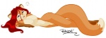 anthro biped breasts female hair long_hair looking_at_viewer lying on_side orange_body red_eyes red_hair solo tail omgtkb canid canine fox mammal 2004