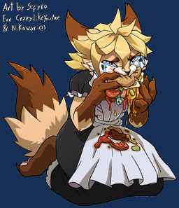 anthro biped bodily_fluids burger clothed clothed_anthro clothed_female clothing crying dress eating female food kneeling maid_uniform pose seiza sitting solo tears three-quarter_view uniform blitzdrachin conditional_dnp canid canine fox mammal 2023 alpha_channel cel_shading digital_drawing_(artwork) digital_media_(artwork) full-length_portrait portrait shaded