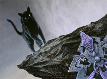 ambiguous_gender black_body black_fur blind_eye dutch_angle feral fur grey_background looking_at_viewer simple_background solo tail walking whiskers milivoj_ceran hasbro magic:_the_gathering wizards_of_the_coast domestic_cat felid feline felis mammal 2018 official_art