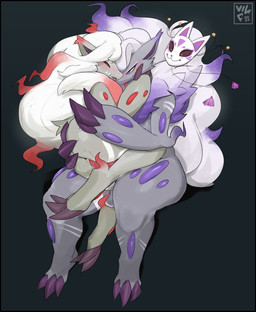 anthro anthro_on_anthro anthro_penetrated anthro_penetrating anthro_penetrating_anthro black_border blush border butt duo erection female female_penetrated fur genitals hair male male/female male_penetrating male_penetrating_female penetration penis sex vaginal vaginal_penetration vilf nintendo pokemon canid canine generation_8_pokemon hisuian_form hisuian_zoroark mammal pokemon_(species) regional_form_(pokemon) shiny_pokemon absurd_res hi_res