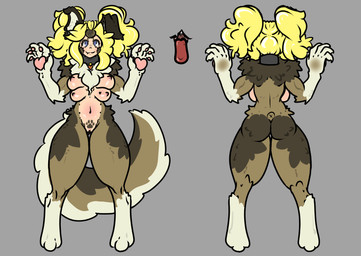 anthro breasts digitigrade female flesh_fang genitals humanoid_genitalia humanoid_vulva long_tongue multi_breast nude pubes solo tongue vulva tartsarts colleen_(tartsarts) humanoid absurd_res hi_res model_sheet