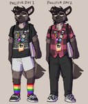 anthro biped black_eyes black_hair brown_body brown_fur clothed clothing fully_clothed fur hair male pose snaggle_tooth solo standing habiyeru hyena mammal spotted_hyena 2024