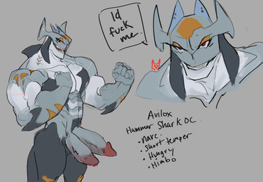 2_penises anthro barazoku big_muscles big_penis biped erection genitals grey_body grey_skin male multi_genitalia multi_penis muscular muscular_anthro muscular_male nude_anthro nude_male penis red_eyes scar simple_background solo white_body white_skin matsuraoni aquatic fish ground_shark hammerhead_shark shark 2025