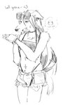 anthro biped bodily_fluids bottomwear carabiner clothing daisy_dukes denim denim_bottomwear denim_clothing denim_shorts ear_piercing emoji eyewear facial_piercing female hair heart_symbol hotpants lip_piercing long_hair navel navel_piercing nose_piercing piercing profanity pubes shorts smile solo sunglasses sweat tail tail_motion tailwag thought_bubble tilde_after_text whale_tail dogdumpster borzoi canid canine canis domestic_dog hunting_dog mammal sighthound
