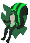 anthro blue_eyes claws fluffy fluffy_tail fur green_eyes green_hair hair male multicolored_body multicolored_fur nude skunk_tail slim solo tail thick_tail cahoon cam_skunk mammal mephitid skunk