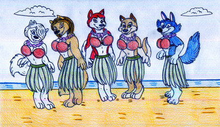 3_toes 4_fingers anthro anthrofied beach big_breasts biped black_nose blue_body blue_fur bra breasts brown_body brown_fur brown_hair cheek_tuft clothing cloud curling_tail digitigrade facial_tuft feet female fingers fluffy fluffy_tail fur glance grass_skirt group hair hula hula_dancer hula_dancing hula_girl jewelry long_hair looking_at_viewer multicolored_body multicolored_fur navel necklace outside party paws pointy_ears purple_jewelry purple_necklace raised_tail red_body red_bra red_clothing red_fur red_underwear sand sea simple_background smile smiling_at_viewer standing tail tan_body tan_fur toes tuft two_tone_body two_tone_fur underwear water white_background white_body white_fur white_sclera yellow_body yellow_fur yellow_sclera jose-ramiro alpha_and_omega balto_(series) night_of_the_zoopocalypse universal_studios aleu_(balto) gracie_(night_of_the_zoopocalypse) jenna_(balto) kate_(alpha_and_omega) lilly_(alpha_and_omega) alaskan_malamute canid canine canis domestic_dog husky hybrid mammal nordic_sled_dog spitz wolf wolfdog 2025 colored colored_sketch crossover graphite_(artwork) hi_res sketch traditional_media_(artwork)