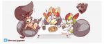 bean_bag beverage blush border clothing cookie eating emanata exclamation_point eyewear female food footwear furniture glasses group legwear ribbons simple_background sitting socks table tea text white_background white_border diives nintendo pokemon fan_character gaghiel braixen generation_3_pokemon generation_6_pokemon ghost kirlia mawile pokemon_(species) spirit 7:3 url