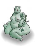 anthro anthrofied belly big_belly biped breasts female nipples non-mammal_breasts nude overweight overweight_anthro overweight_female plant pokemorph sitting slightly_chubby smile solo wide_hips bbwpokedex eddy_okapi nintendo pokemon bulbasaur elemental_creature flora_fauna generation_1_pokemon pokemon_(species) scalie