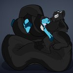 anthro big_breasts big_tail breast_smother breasts coiling duo female fur licking long_tail long_tongue male male/female multicolored_body multicolored_fur smothering tail tongue akudrache ebony_(dahwchooa) evan_(dahwchooa) kobold mongra scalie 1:1 hi_res