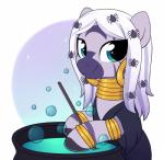 blue_eyes bubble cauldron clothed clothing costume female hair long_hair looking_at_viewer smile solo moozua friendship_is_magic hasbro my_little_pony zecora_(mlp) equid equine mammal zebra 2018 hi_res