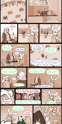 anthro antlers burger dialogue ear_piercing female fluffy food food_court food_tray fries heartbeat horn male piercing text themuffinly jill_(themuffinly) muffin_(themuffinly) winnie_(themuffinly) canid canine domestic_ferret fennec_fox fox jackalope lagomorph leporid mammal mustelid musteline rabbit true_fox true_musteline weasel comic english_text hi_res