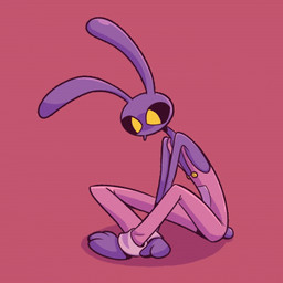 anthro blinking bodily_fluids clothing crossed_legs male mouthless overalls simple_background sitting sitting_on_ground slumped solo sweat sweatdrop screaming_alice glitch_productions the_amazing_digital_circus jax_(tadc) lagomorph leporid mammal rabbit 1:1 animated low_res