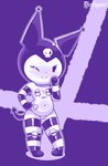 2021 anthro armwear bandage bone bottomless clothed clothing demon disfigure elbow_gloves female flat_chested genitals gloves hand_on_hip handwear hi_res kuromi lagomorph legwear leporid looking_at_viewer mammal navel one_eye_closed onegai_my_melody pasties pose purple_background pussy rabbit redraw sanrio simple_background skull skull_pasties solo standing thigh_highs underwear wink winking_at_viewer