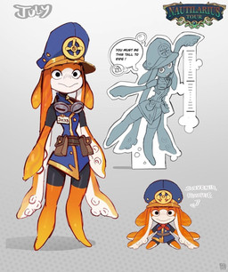 amusement_park anthro chart clothing eyewear goggles goggles_around_neck gradient_background grey_background group hat headgear headwear height_chart male mascot name_tag orange_body orange_skin pilot plushie simple_background speech_bubble submarine text trio vehicle water_pilot watercraft forest_box nautilarius_tour aquatic cephalopod coleoid decapodiform mollusk concept_art digital_media_(artwork) english_text hi_res model_sheet official_art watermark