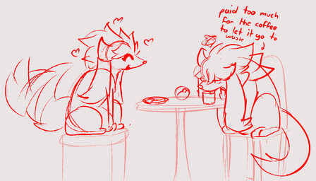 after_transformation ambiguous_gender beverage coffee duo emanata female feral frustration_cloud heart_symbol pokeball simple_background tail tail_motion tailwag tongue nulloffset nintendo pokemon furfrou generation_6_pokemon natural_furfrou pokemon_(species) sketch