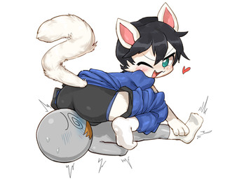 ambiguous_gender anthro asphyxiation black_clothing black_hair black_underwear blue_bottomwear blue_clothing blue_pants blue_shirt blue_topwear blush bottomwear bottomwear_down boxer_briefs bulge butt clothed clothing duo facesitting femboy footwear fur green_eyes grey_body grey_skin hair kemono male male/ambiguous one_eye_closed open_mouth open_smile pants pants_down partially_clothed raised_tail restrained shirt shota simple_background sitting_on_another smile socks spiral spiral_eyes tail taped_mouth topwear unconscious underwear white_background white_body white_clothing white_footwear white_fur white_socks young young_anthro hanuvo anon domestic_cat felid feline felis human mammal 2021