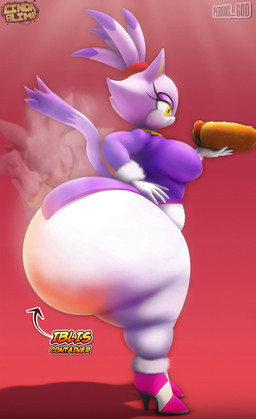 anthro belly big_butt bottom_heavy breasts butt chewing chilli_dog directional_arrow eating eating_food female female_anthro female_focus food half-closed_eyes hand_on_hip heat_(temperature) heated_butt holding_food holding_hot_dog holding_object hot_dog huge_butt huge_thighs hyper hyper_butt hyper_thighs logo misleading_thumbnail narrowed_eyes neutral_expression overweight overweight_anthro overweight_female pear-shaped_figure puffed_cheeks red_background rubbing_hands rubbing_hands_together side_view simple_background small_breasts solo standing steam steamy_butt text thick_thighs tongue tongue_out wide_hips cindablimp perros_god evil_container freaky_(meme) sega sonic_the_hedgehog_(series) blaze_the_cat silver_the_hedgehog domestic_cat felid feline felis mammal 2025 3d_(artwork) artist_collaboration artist_logo digital_media_(artwork) english_text full-length_portrait hi_res meme portrait