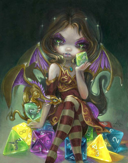 ambiguous_gender clothed clothing dice dress eyebrows eyelashes eyeshadow female feral fur hair lips long_hair looking_at_viewer makeup multicolored_body multicolored_fur purple_eyeshadow simple_background tail wings jasmine_becket-griffith dungeons_and_dragons hasbro mythology wizards_of_the_coast animal_humanoid dragon dragon_humanoid humanoid mammal mythological_creature mythological_scalie scalie winged_humanoid dated formal_art painting_(artwork) traditional_media_(artwork) traditional_painting_(artwork)