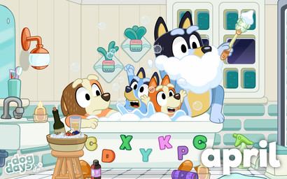 alcohol anthro bath bath_brush bathing bathroom bathtub beverage bottle bowl bubble bubble_bath bubble_beard candle champagne claw_foot_bathtub container female furniture group interrupted male partially_submerged plant sink smile splashing_water stool wall_(structure) water dm29 bluey_(series) bandit_heeler bingo_heeler bluey_heeler chilli_heeler long_dog_(bluey) canid mammal 16:10 widescreen