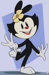 abstract_background anthro clothing female flat_chested genitals gloves handwear loli looking_at_viewer mostly_nude navel nipples nude pussy red_nose smile solo standing tailless tongue young young_anthro young_female n3f4str10 animaniacs warner_brothers dot_warner inkblot mammal 2023