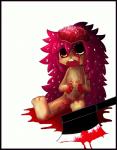 anthro axe blood bodily_fluids brain countershading dandruff exposed_brain female fur gore melee_weapon organs quills_(anatomy) red_body red_fur severed_body_part severed_leg severed_limb solo text weapon feanor happy_tree_friends flaky_(htf) mammal old_world_porcupine porcupine rodent hi_res