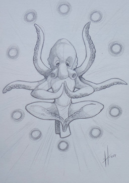 ambiguous_anthro ambiguous_gender anthro bottomwear clothing front_view loincloth looking_at_viewer simple_background solo tentacles hufnaar aquatic cephalopod coleoid mollusk octopodiform octopus 2017 dated hi_res monochrome sketch