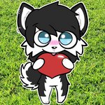 1:1 anthro big_eyes black_body black_fur blush canid canine canis domestic_dog emo_haircut facial_piercing fur heart_symbol husky lilcone male mammal nordic_sled_dog nose_piercing piercing rivey_ravenheart septum_piercing solo spitz telegram_sticker tongue tongue_out white_body white_fur