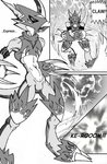 animal_humanoid anthro armor bandai_namco battle battle_armor battle_cry battle_helmet belly boom bulge claws clothed clothing comic comic_panel dialogue digimon digimon_(species) dragon energy_ball english_text explosion featureless_crotch fighting_pose flamedramon humanoid looking_at_viewer machine male mythological_creature mythological_scalie mythology open_mouth pose power_armor scalie simple_background solo sound_effects tail text white_belly white_body white_skin