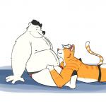 anthro belly bulge clothing duo fur humanoid_hands jockstrap male male/male moobs overweight overweight_male simple_background sitting underwear white_body white_fur nastybearz lenny_(nastybearz) towel_(nastybearz) bear felid feline mammal polar_bear ursine 1:1 2019 absurd_res hi_res