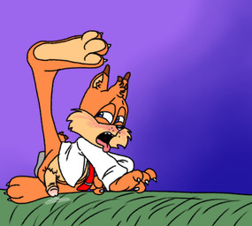 3_toes 4_fingers anthro blue_eyes bodily_fluids brown_highlights claws close_to_bursting clothing duo feet fingers foot_focus foreskin fur genital_fluids genitals grass head_tuft highlights_(coloring) humanoid_genitalia humanoid_penis jacket leaking_precum long_feet long_sleeves male male/male near_orgasm necktie open_mouth orange_body orange_fur paws penis plant precum purple_background red_necktie sex simple_background squinted_eyes suit tail tan_body tan_fur teeth_showing toes tongue tongue_out topwear tuft white_clothing white_jacket white_topwear anonymous_artist bubsy_(series) anonymous bubsy_bobcat domestic_cat felid feline felis humanoid mammal