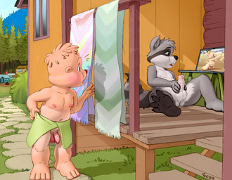 anthro aroused aroused_face balls being_watched big_balls blue_sky blush bodily_fluids brown_paws butt cabin camp campfire caught_in_the_act caught_masturbating computer duo electronics erection feet flaccid floor foreskin forest genital_fluids genitals humanoid_genitalia humanoid_penis laptop long_foreskin looking_at_another looking_at_porn male male/male masturbation nipples nude paws penile penile_masturbation penis pink_body pink_skin plant pornography precum shrub sky slightly_chubby spread_legs spreading surprised tail teeth thick_penis toes towel towel_around_waist tree tuft unretracted_foreskin voyeur wood wood_floor young young_anthro young_male g-cat alvin_and_the_chipmunks alvin_and_the_chipmunks_(1983) coontail coontail_v2 theodore_seville chipmunk ground_squirrel mammal procyonid raccoon rodent sciurid hi_res