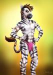 abs anthro bulge clothed clothing hair looking_at_viewer male muscular muscular_anthro muscular_male nipples piercing pose smile solo underwear nanukkluik felix_(cheval) equid equine mammal zebra 2019 digital_media_(artwork) pinup