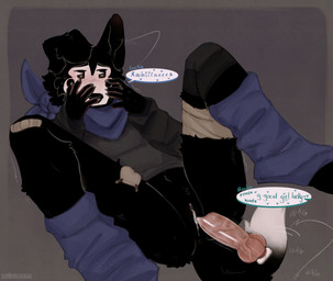 andromorph andromorph/male animal_genitalia animal_penis anthro anus band-aid band-aid_on_knee band-aid_on_leg bandage bandaged_leg black_body black_fur blush blushing_profusely bodily_fluids bottomless breath canine_genitalia canine_penis claws clothed clothing covering covering_face cum cum_in_vagina cum_inside dipstick_tail disembodied_penis duo ear_flick embarrassed floppy_ears footwear fur gauze gender_transformation genital_fluids genitals good_girl heart_eyes heart_symbol intersex intersex/male kerchief knee_pads knot leg_warmers legwear male markings misgendering mole_(marking) mta_transformation mti_transformation narrowed_eyes navel neckerchief neckwear offscreen_character one_ear_up panting penis pie_cut_eyes praise sheath shirt shy socks solo spread_legs spreading sweat tail tail_markings tail_motion tailwag tears tears_of_pleasure text thought_bubble throbbing throbbing_penis toeless_footwear toeless_socks topwear transformation tremble_spikes vein veiny_penis vulva whining white_body white_fur cerberussenn lucky_sweeto_(cerberussenn) mocha_hawkes_(cerberussenn) canid canine canis mammal wolf absurd_res english_text hi_res signature story story_in_description