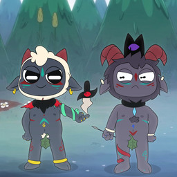 anklet anthro bodypaint cape choker clothing dagger demonic duo horn jewelry leaf leaf_censor markings melee_weapon necklace nipples nude pubes pubes_exposed shaved_fur tribal tribal_markings weapon tribaldragon cult_of_the_lamb massive_monster_(studio) goat_(cult_of_the_lamb) lamb_(cult_of_the_lamb) purple_crown_(cult_of_the_lamb) red_crown_(cult_of_the_lamb) bovid caprine goat mammal sheep 1:1 absurd_res digital_media_(artwork) hi_res