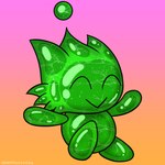 ambiguous_gender eyes_closed glistening glistening_body gradient_background green_body horn simple_background smile solo daletfours sega sonic_the_hedgehog_(series) honeydew_(daletfours) chao_(sonic) goo_creature 1:1 absurd_res hi_res