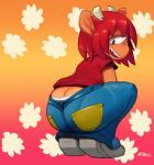 anthro big_butt blush bottomwear butt butt_cleavage clothed clothing crouching denim denim_bottomwear denim_clothing female horn jeans looking_back pants solo underwear lilmoonie parappa_the_rapper sony_corporation sony_interactive_entertainment um_jammer_lammy lammy_lamb bovid caprine mammal sheep 2018 absurd_res hi_res