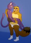 anthro black_body black_fur blush boxer_briefs briefs brown_body brown_fur bulge butt clothed clothing duo fur looking_at_viewer male male/male navel nipples partially_clothed purple_body purple_fur simple_background smile standing tighty_whities topless underwear white_briefs white_clothing white_underwear yellow_eyes htodinth morenatsu kounosuke_(morenatsu) shin_(morenatsu) canid canine domestic_cat felid feline felis mammal raccoon_dog tanuki 2016 digital_media_(artwork) hi_res