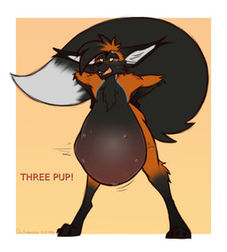anthro belly belly_nipples big_belly black_body black_fur black_hair_tip black_nose black_sclera black_tail blue_pupils blush blush_lines bodily_fluids border chest_tuft digitigrade dipstick_tail fetal_movement fur gloves_(marking) gradient_fur hair hand_on_hip hand_on_own_hip huge_belly humanoid_hands hyper hyper_belly hyper_pregnancy inner_ear_fluff leaning leaning_forward leg_markings male markings multi_nipple navel nipples nude_male open_mouth orange_background orange_body orange_fur orange_hair orange_tongue outie_navel pink_nipples pregnant pregnant_anthro pregnant_male pupils simple_background socks_(marking) solo standing straining stretch_marks sweat sweaty_belly sweaty_face tail tail_markings text tongue tuft white_border white_inner_ear white_inner_ear_fluff white_tail_tip yellow_eyes dansharkman mayternity mayternity_2026 mythology dillian_(justatel) canid canine dragon fox hybrid mammal mythological_creature mythological_scalie scalie 2026 english_description english_text hi_res trans_(lore) trans_man_(lore)