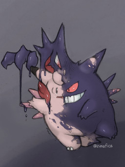 ambiguous_gender assimilation bodily_fluids corruption goo_transformation merging open_mouth possession purple_body red_sclera simple_background smile standing surprised takeover tears transformation zimafica nintendo pokemon clefable generation_1_pokemon gengar haunter pokemon_(species) 2016 3:4