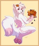 4_toes 5_fingers anthro areola border breasts eyebrows eyelashes feet female fingers hair nipples nude open_mouth orange_border pawpads paws pink_eyes smile solo teeth toes tongue white_hair ketty sakura_d._lyall canid canine fox mammal 2022 absurd_res digital_media_(artwork) hi_res