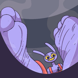 3_toes anthro clothing extreme_size_difference feet foot_focus foot_towering_over_micro larger_male low-angle_view male micro musk overalls purple_body size_difference smelly smelly_feet stink_fumes teeth toes worm's-eye_view yellow_sclera yellow_teeth zalbox34 glitch_productions the_amazing_digital_circus jax_(tadc) lagomorph leporid mammal rabbit 1:1
