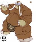 anthro anthrofied belly big_bulge big_muscles bottomwear brown_body brown_fur bulge clothing fur generation_4_pokemon loincloth male mammal mamoswine muscular muscular_anthro muscular_male nintendo overweight overweight_anthro overweight_male pokemon pokemon_(species) pokemorph proboscidean snow snowball solo thick_thighs tusks xatanlion